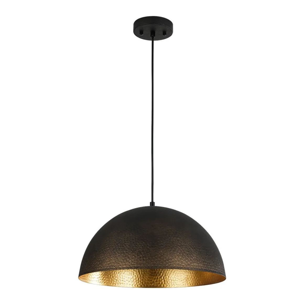 Vintage Luxe Black Gold Hammered Dome Pendant Light