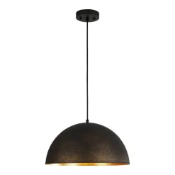 Vintage Luxe Black Gold Hammered Dome Pendant Light