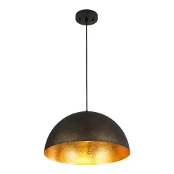 Vintage Luxe Black Gold Hammered Dome Pendant Light