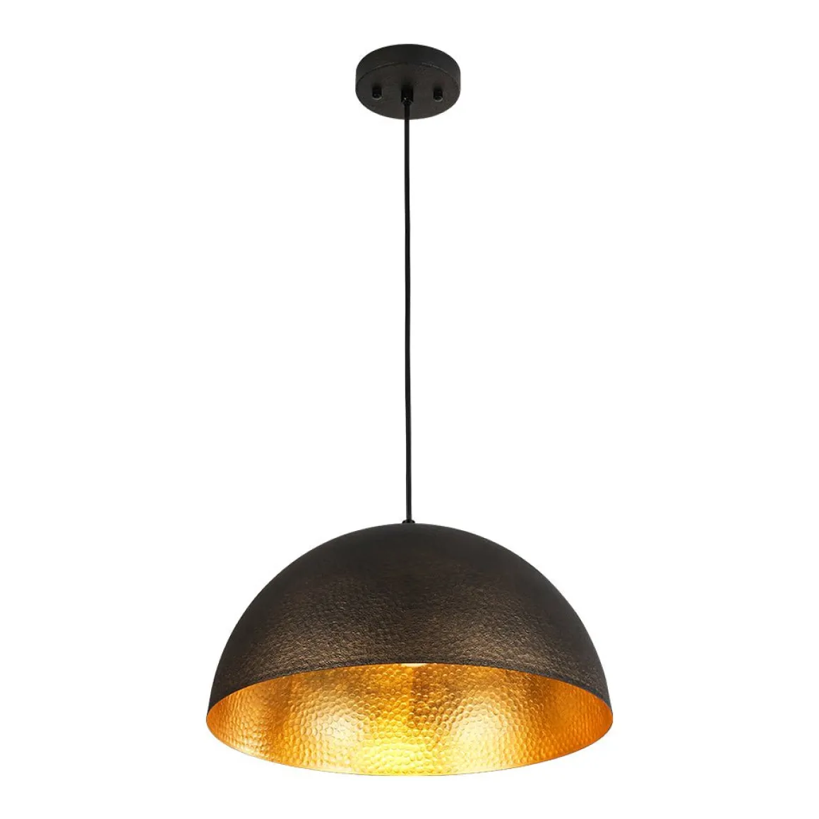 Vintage Luxe Black Gold Hammered Dome Pendant Light