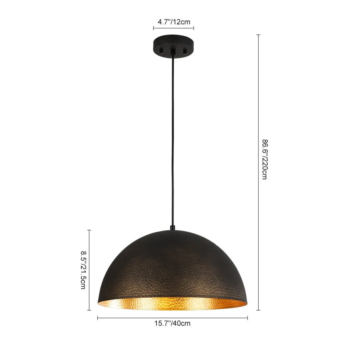 Vintage Luxe Black Gold Hammered Dome Pendant Light