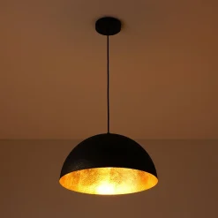 Vintage Luxe Black Gold Hammered Dome Pendant Light