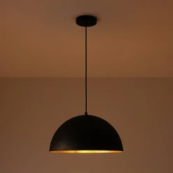 Vintage Luxe Black Gold Hammered Dome Pendant Light