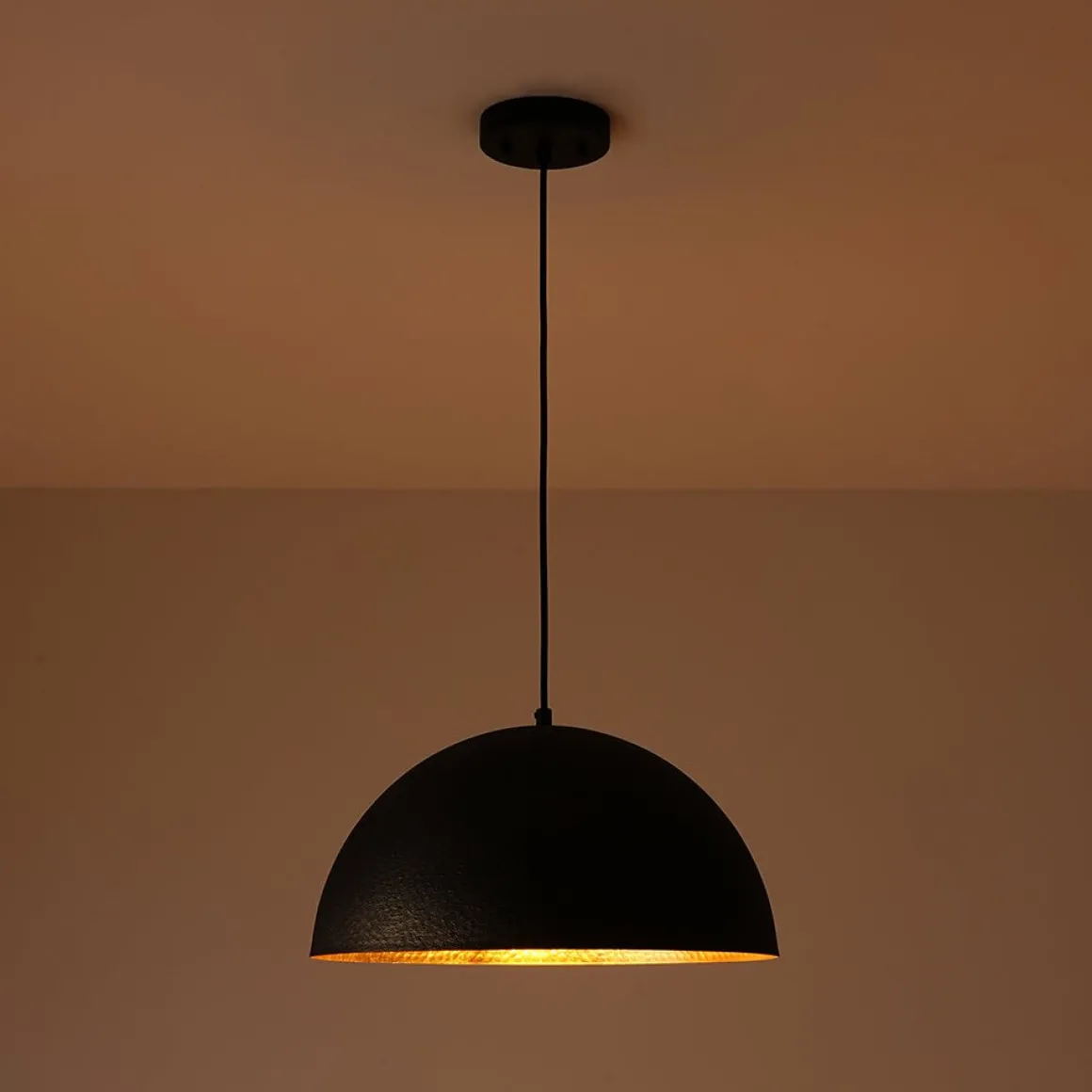 Vintage Luxe Black Gold Hammered Dome Pendant Light