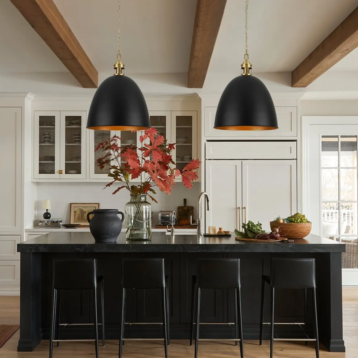 Vintage Luxe Farmhouse Large Iron Bell Pendant Light