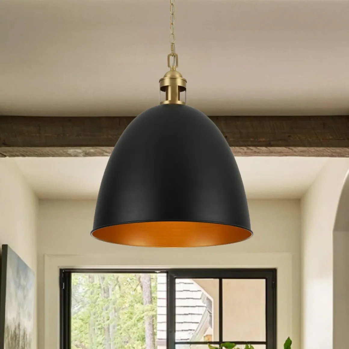 Vintage Luxe Farmhouse Large Iron Bell Pendant Light