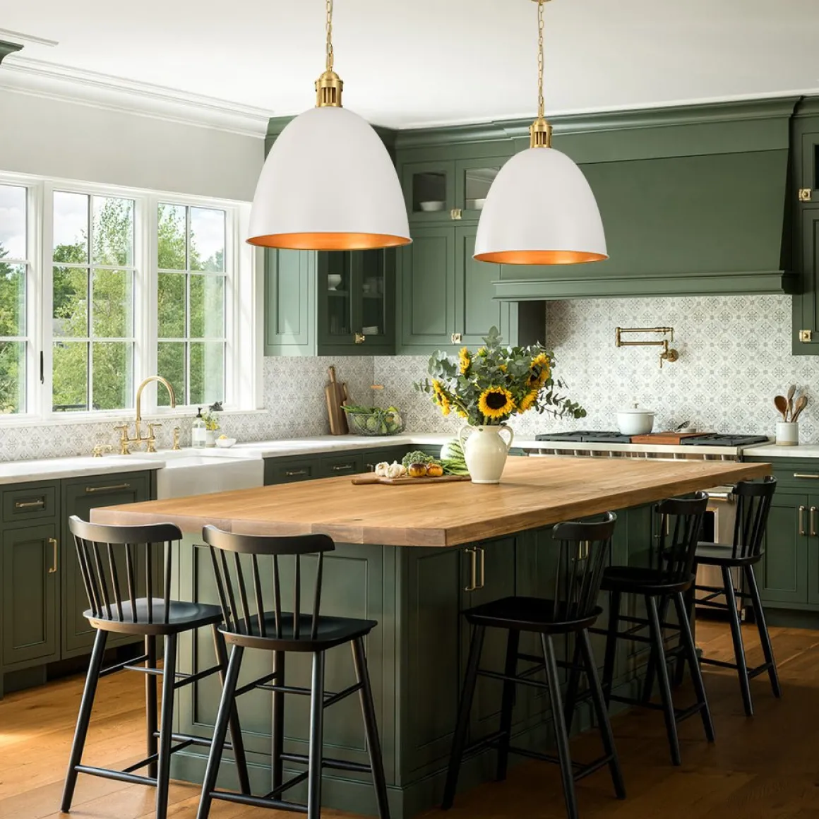 Vintage Luxe Farmhouse Large Iron Bell Pendant Light