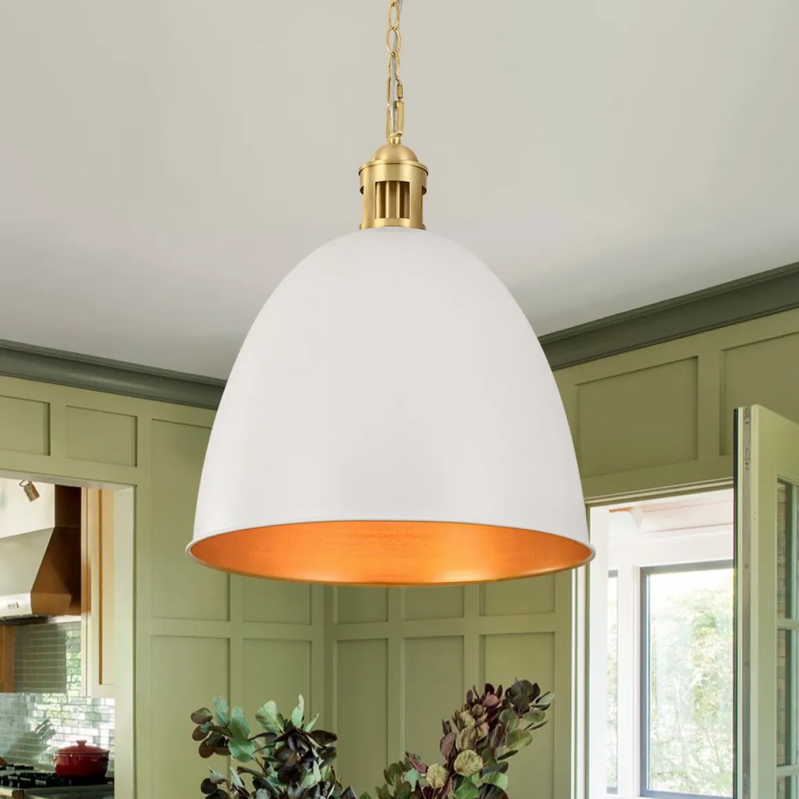 Vintage Luxe Farmhouse Large Iron Bell Pendant Light