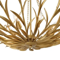 Vintage Luxe Gold Bloom Leaf Branch Oversized Basket Chandelier