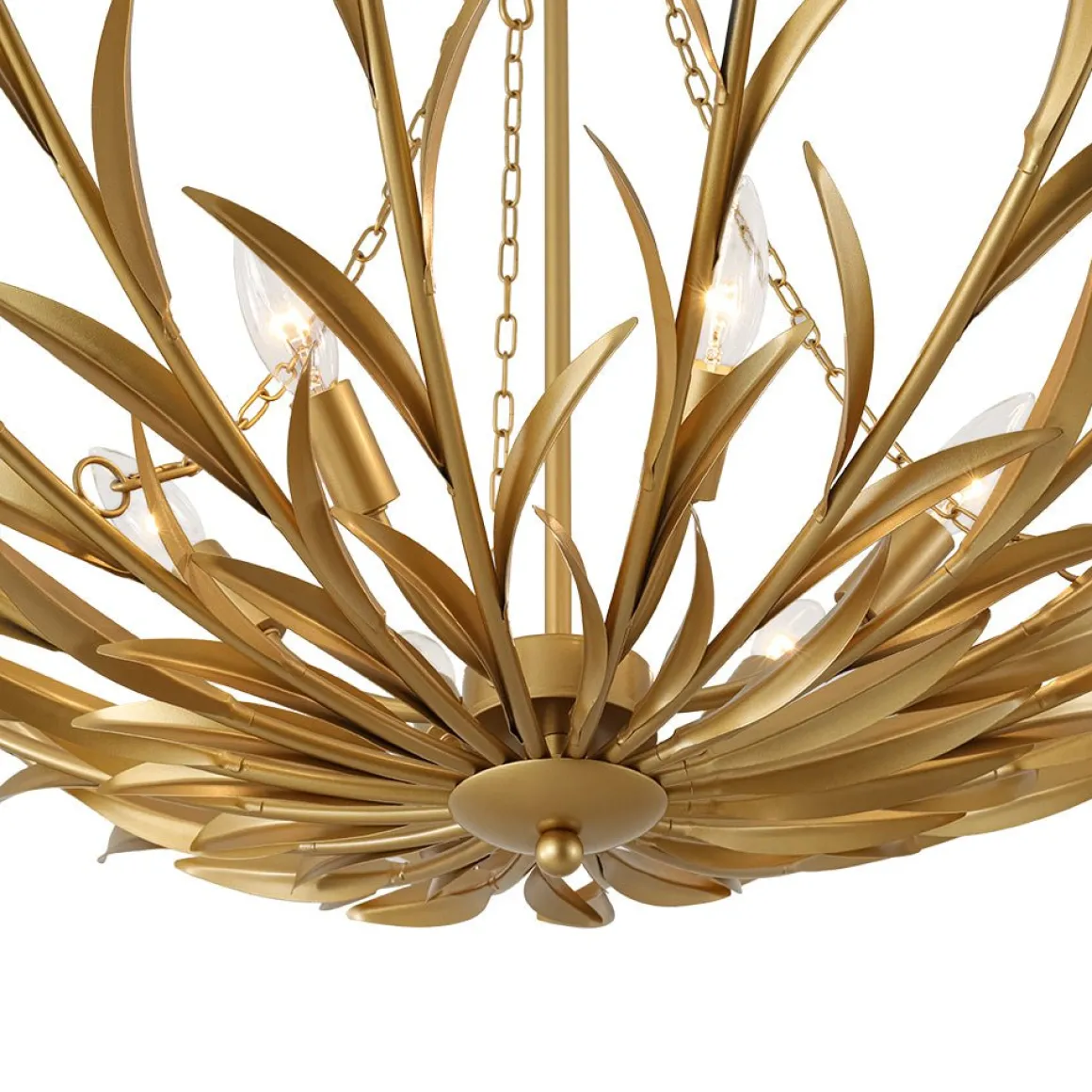 Vintage Luxe Gold Bloom Leaf Branch Oversized Basket Chandelier