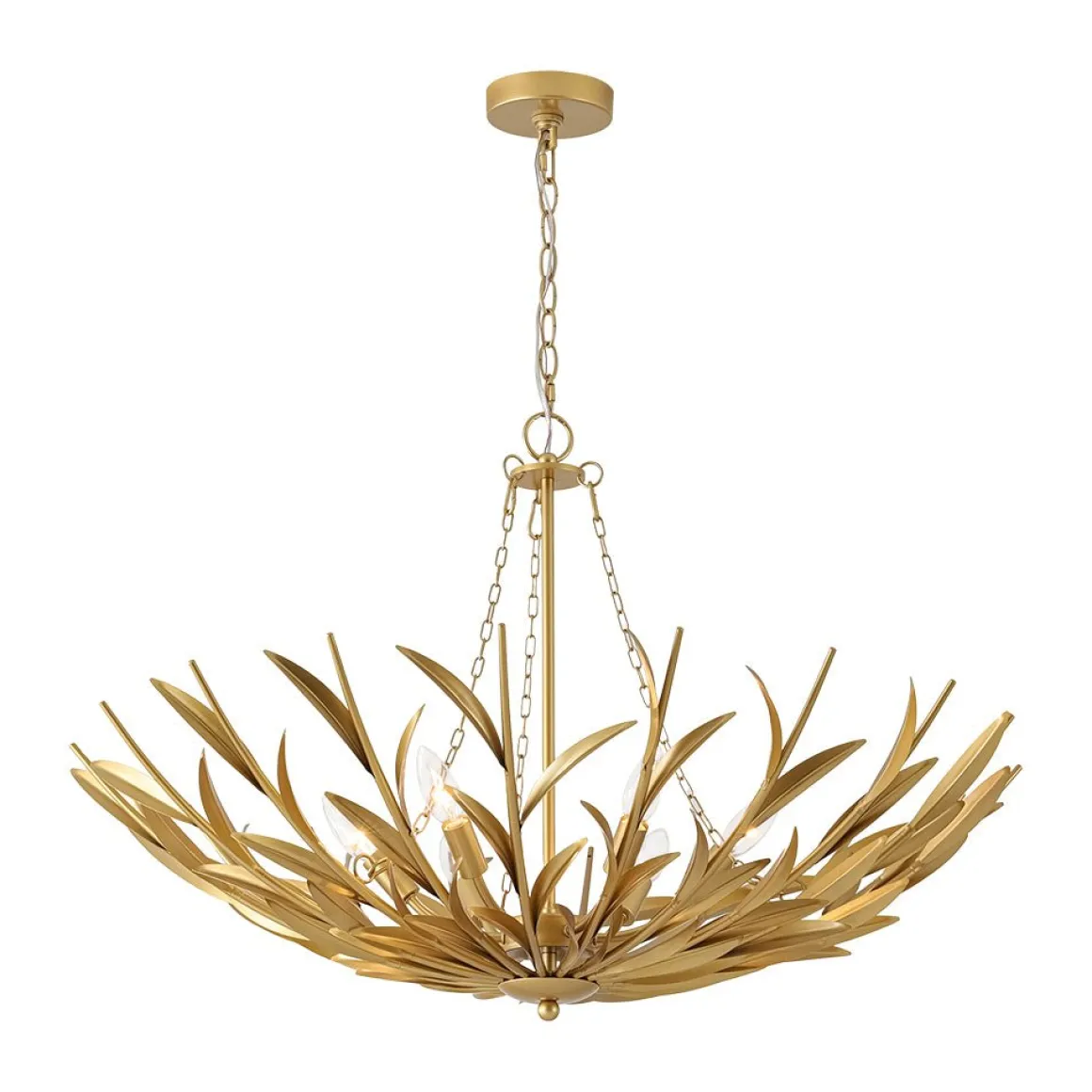 Vintage Luxe Gold Bloom Leaf Branch Oversized Basket Chandelier