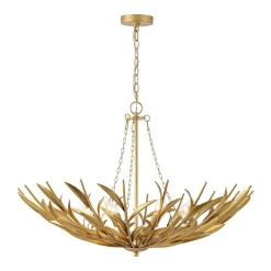 Vintage Luxe Gold Bloom Leaf Branch Oversized Basket Chandelier