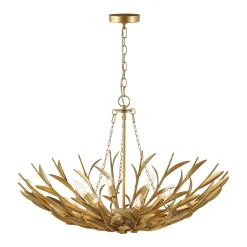 Vintage Luxe Gold Bloom Leaf Branch Oversized Basket Chandelier