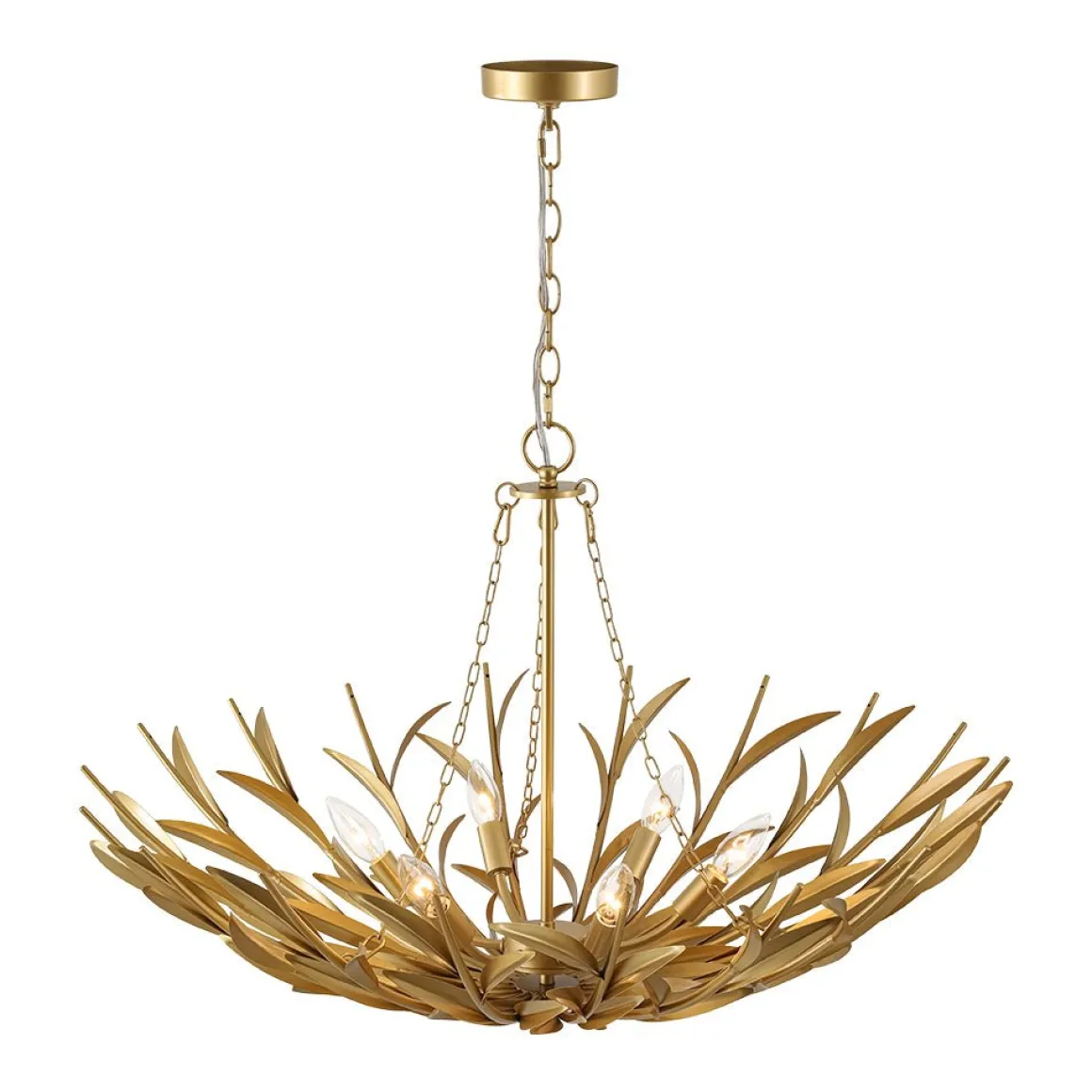 Vintage Luxe Gold Bloom Leaf Branch Oversized Basket Chandelier