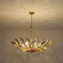 Vintage Luxe Gold Bloom Leaf Branch Oversized Basket Chandelier