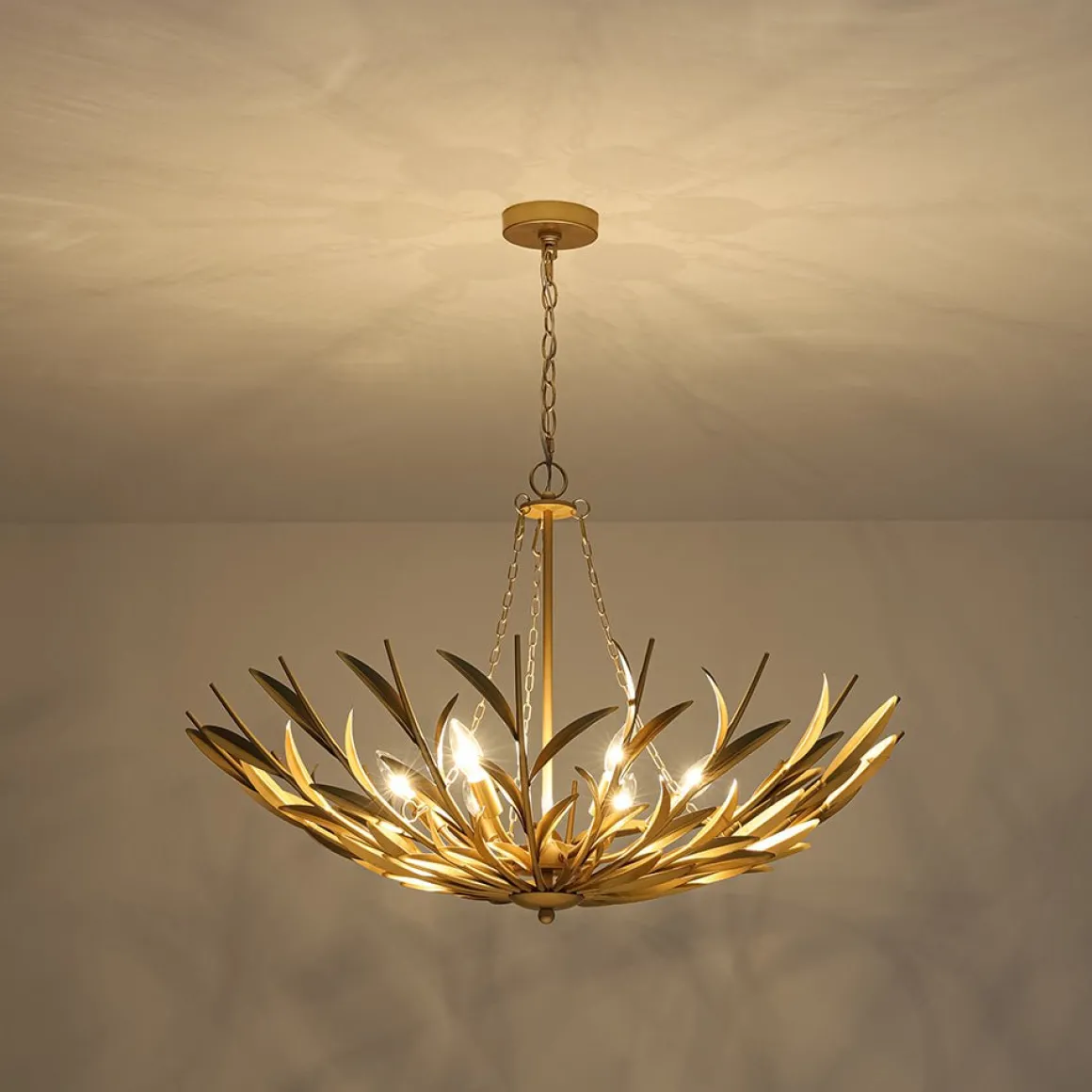 Vintage Luxe Gold Bloom Leaf Branch Oversized Basket Chandelier