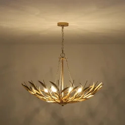 Vintage Luxe Gold Bloom Leaf Branch Oversized Basket Chandelier