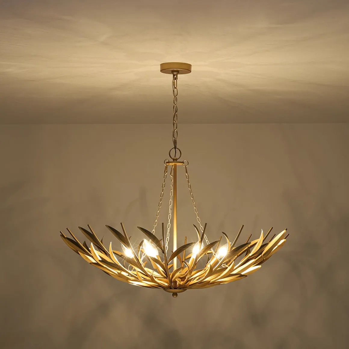 Vintage Luxe Gold Bloom Leaf Branch Oversized Basket Chandelier