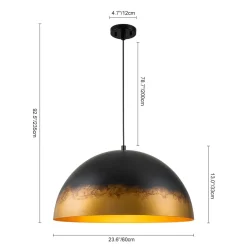 Vintage Luxe Gradient Black Gold Oversized Iron Dome Pendant