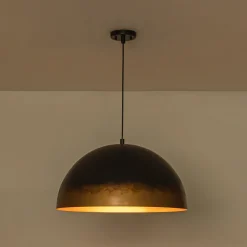 Vintage Luxe Gradient Black Gold Oversized Iron Dome Pendant
