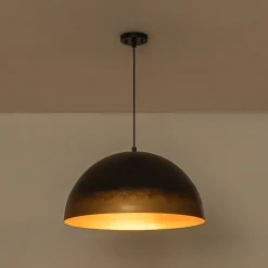 Vintage Luxe Gradient Black Gold Oversized Iron Dome Pendant