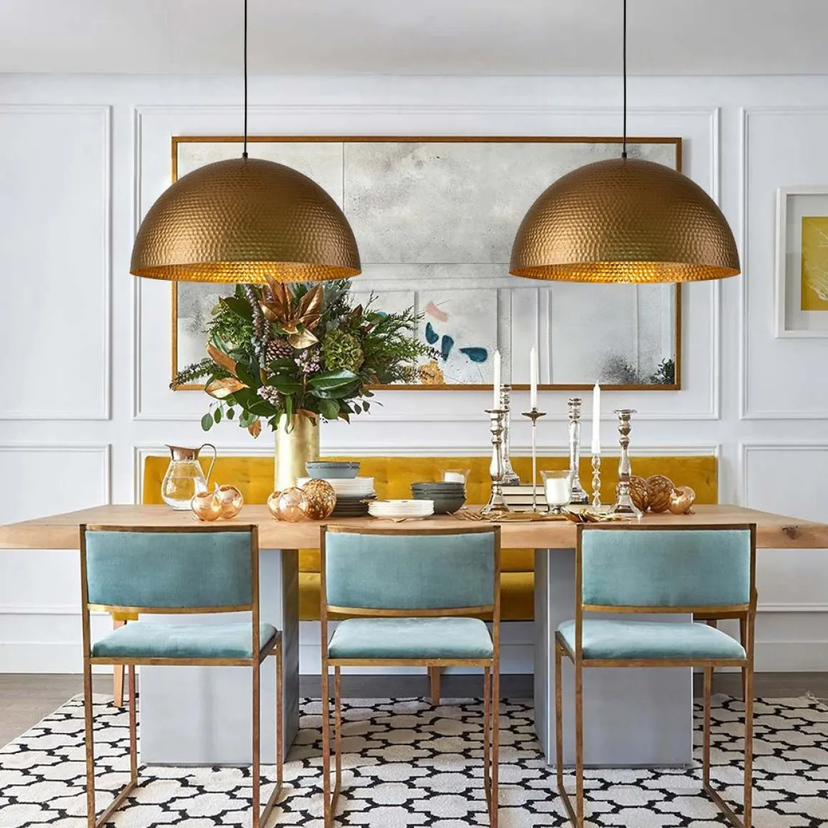 Vintage Luxe Oversized Hammered Dome Pendant Light