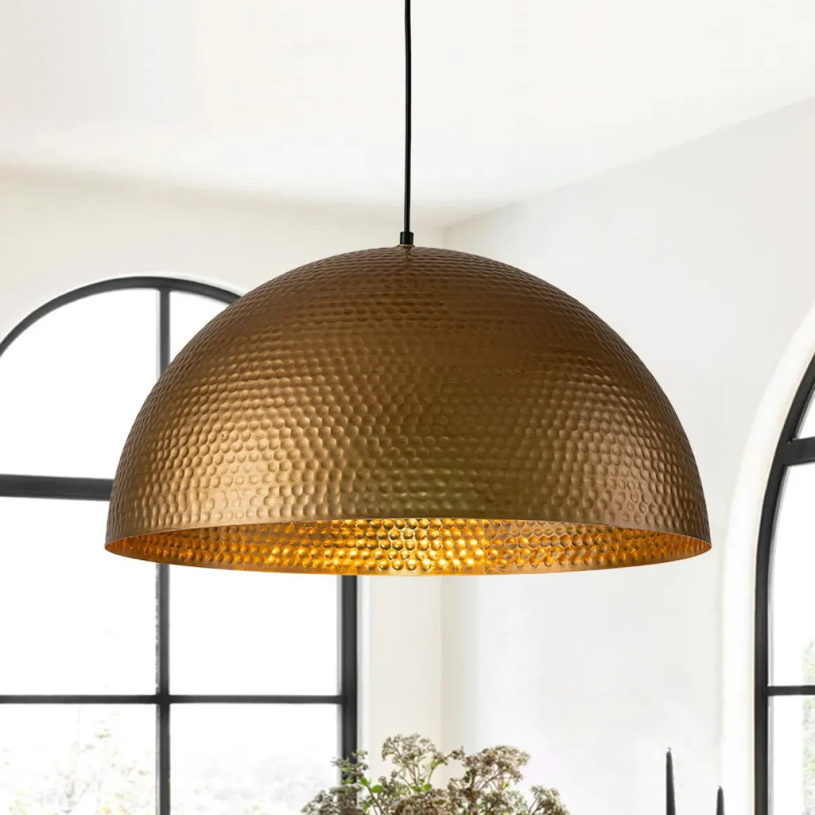 Vintage Luxe Oversized Hammered Dome Pendant Light