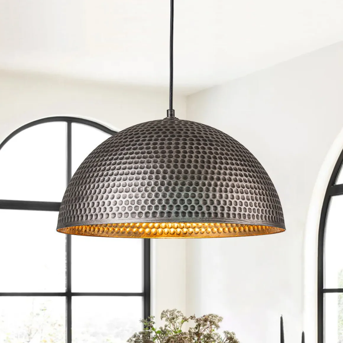 Vintage Luxe Oversized Hammered Dome Pendant Light
