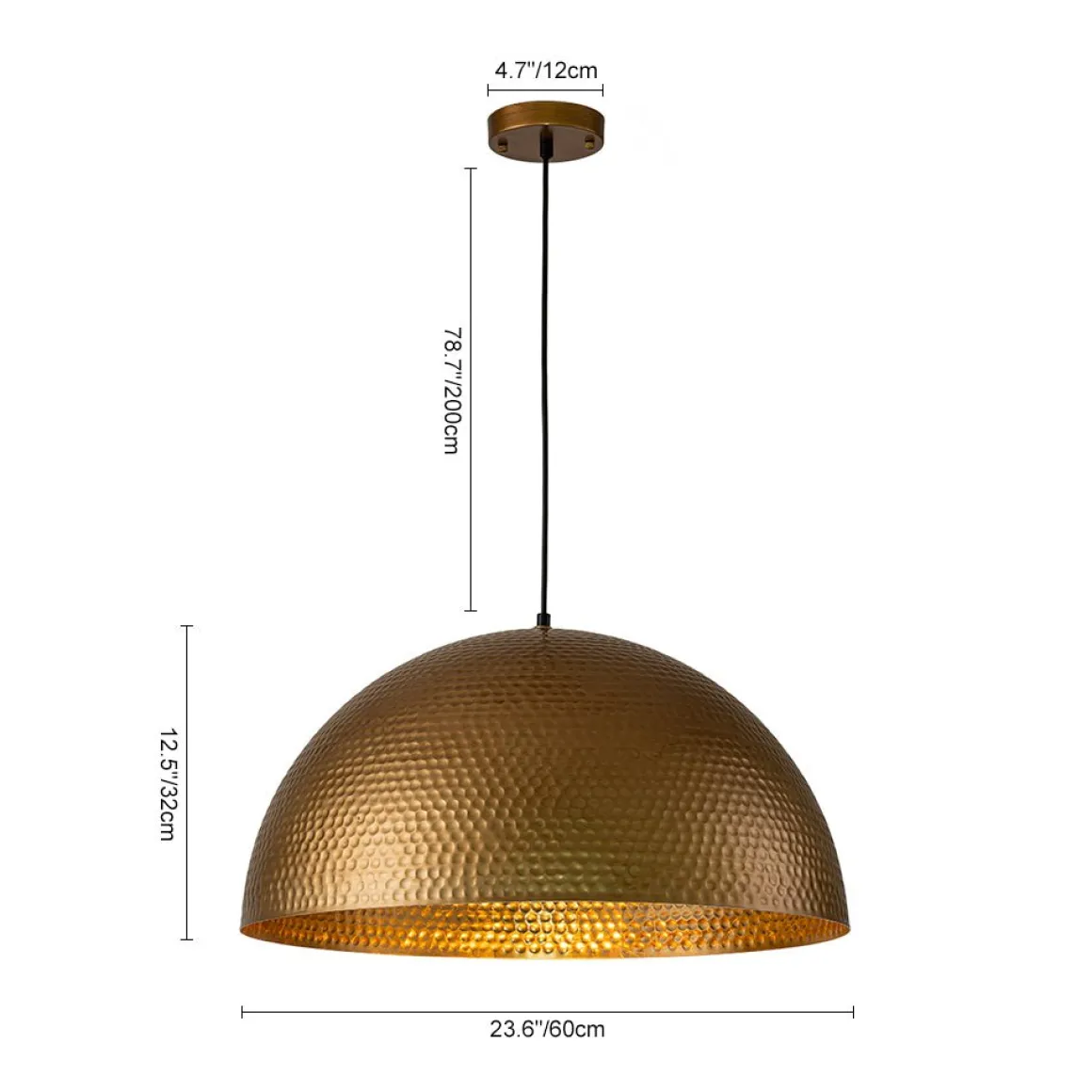 Vintage Luxe Oversized Hammered Dome Pendant Light