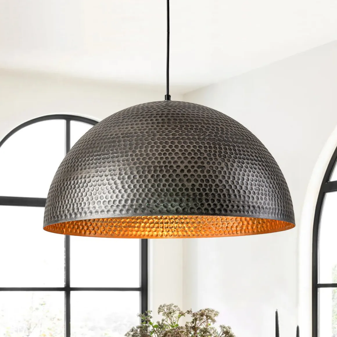 Vintage Luxe Oversized Hammered Dome Pendant Light