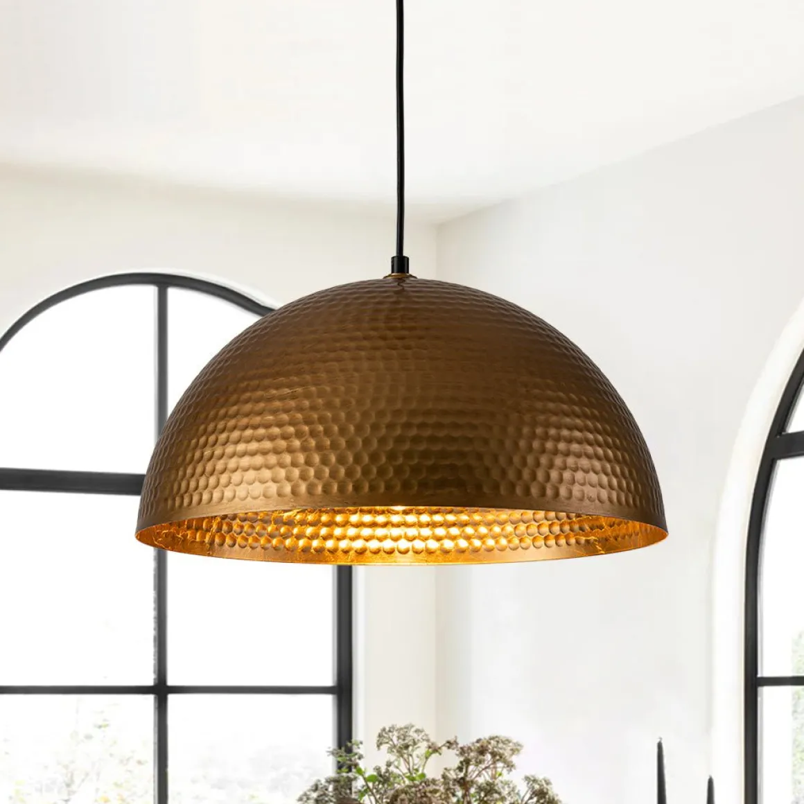 Vintage Luxe Oversized Hammered Dome Pendant Light