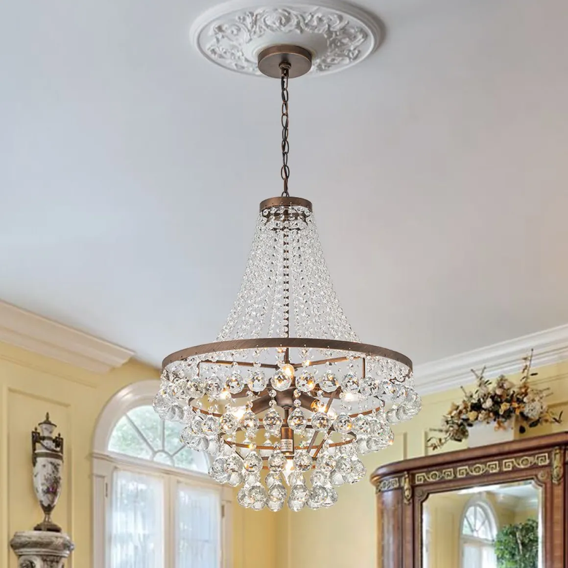 Vintage Luxury Antique Bronze Crystal Empire Chandelier