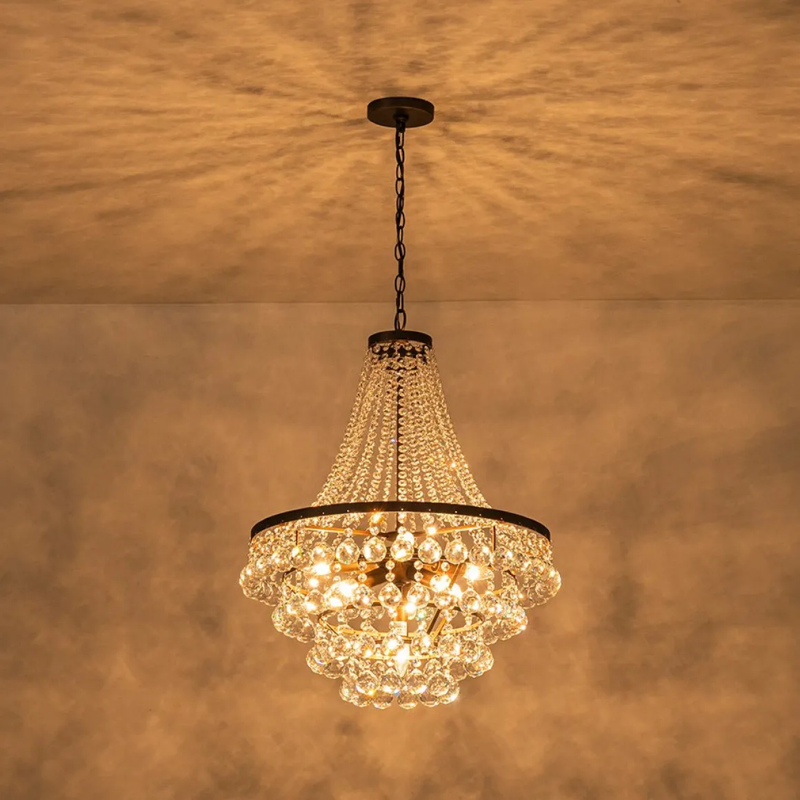 Vintage Luxury Antique Bronze Crystal Empire Chandelier