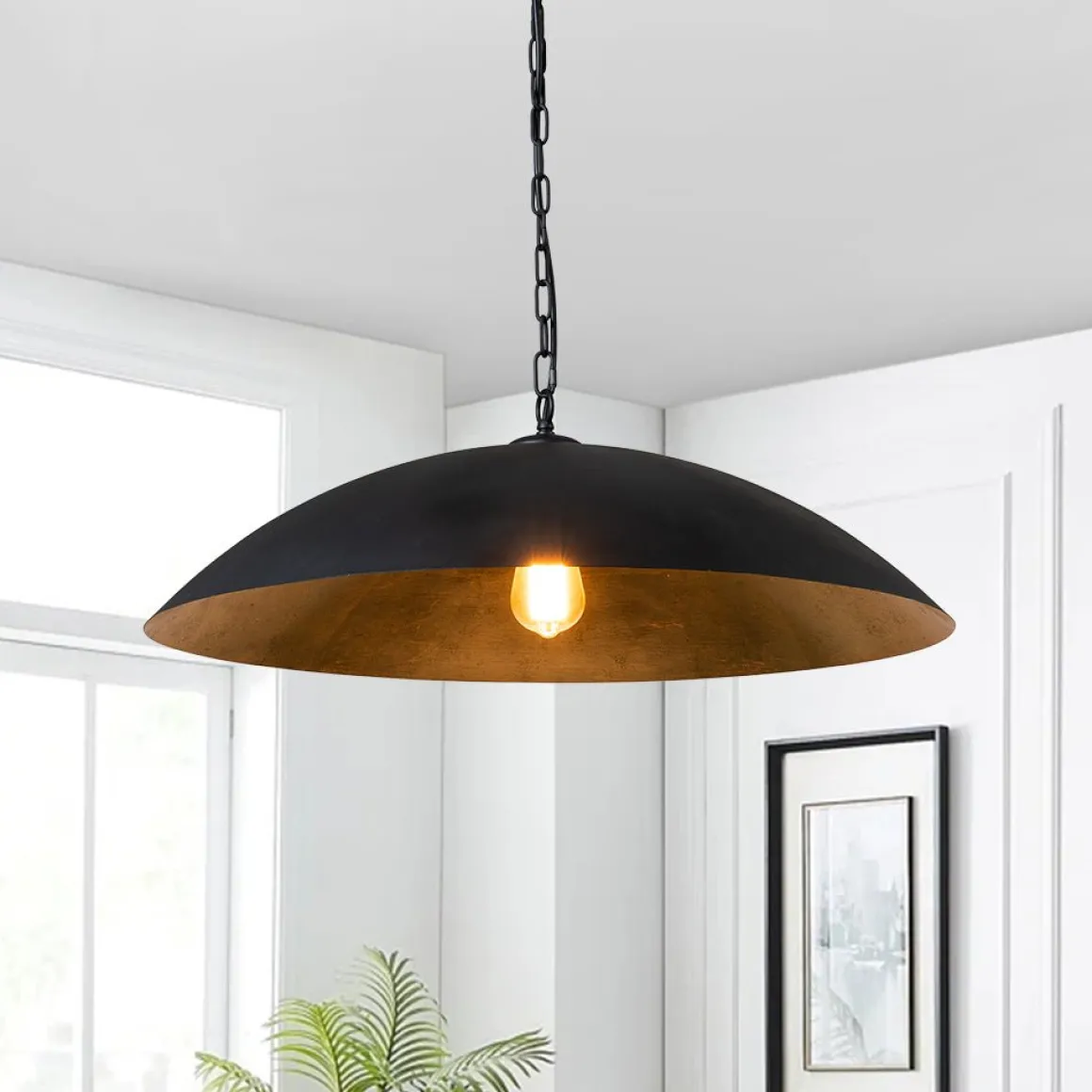 Vintage Oversized Flat Dome Metal Pendant Light