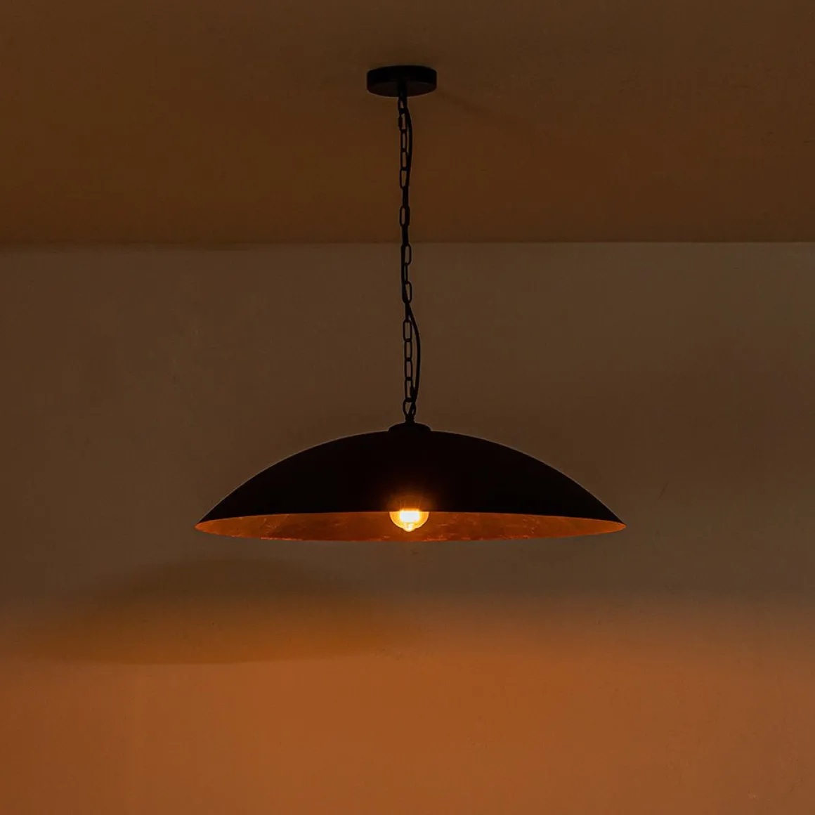 Vintage Oversized Flat Dome Metal Pendant Light