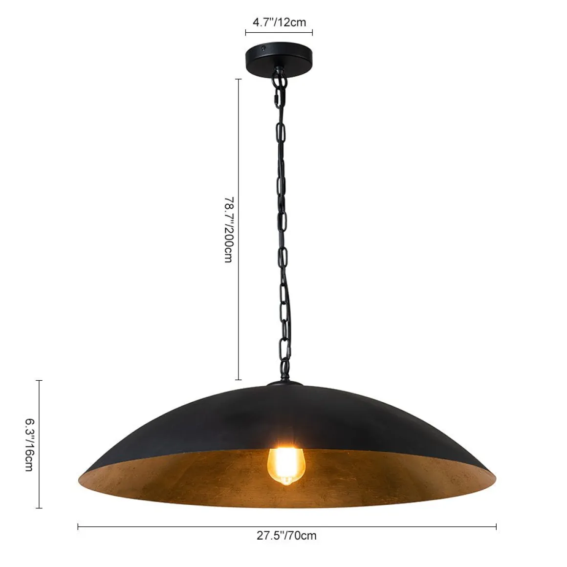Vintage Oversized Flat Dome Metal Pendant Light