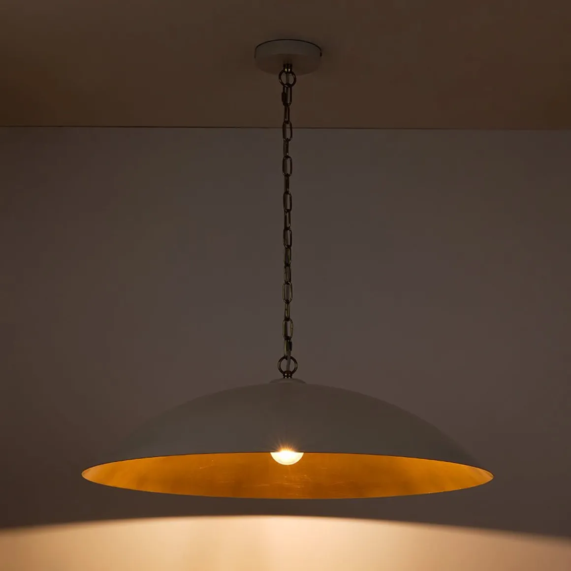 Vintage Oversized Flat Dome Metal Pendant Light
