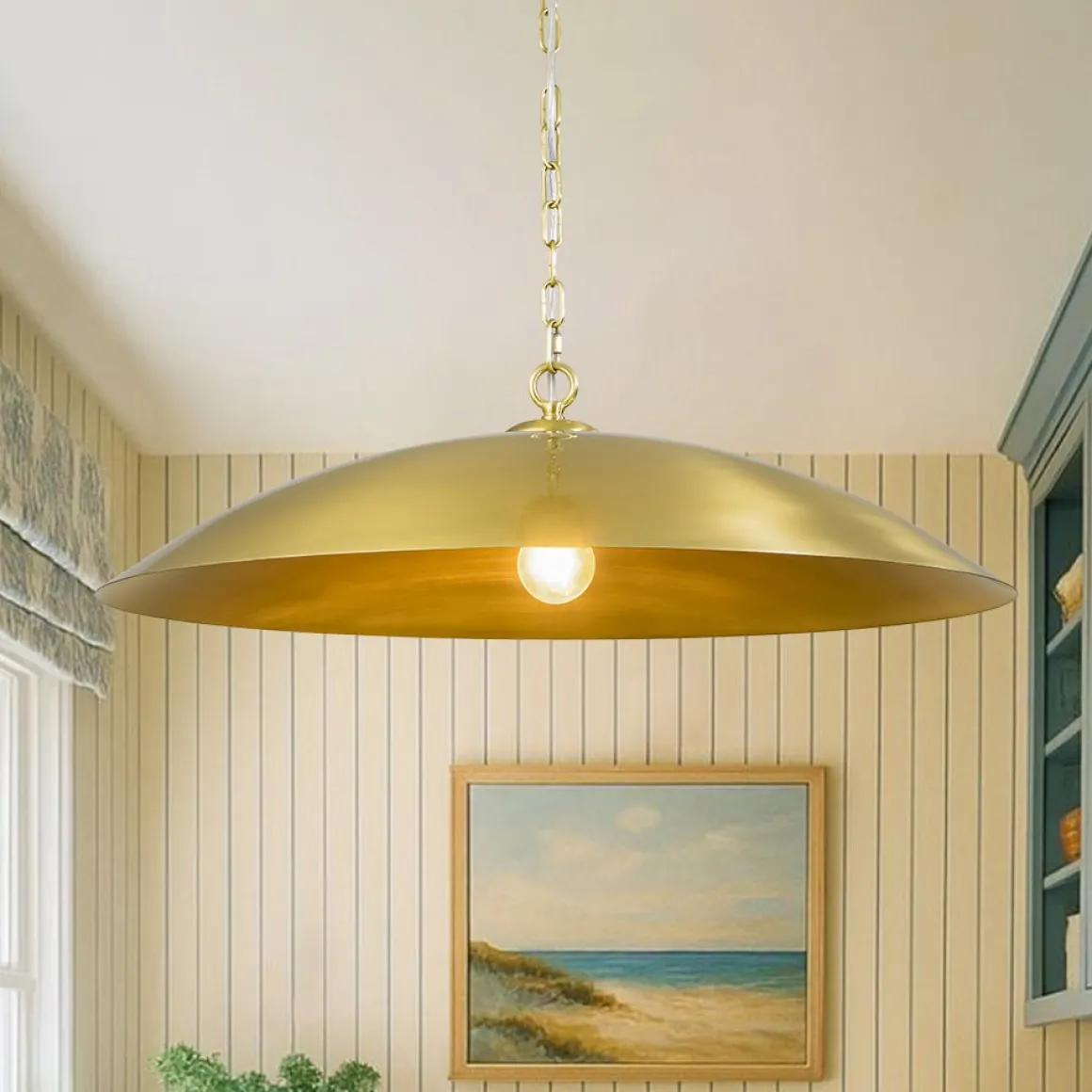 Vintage Oversized Flat Dome Metal Pendant Light