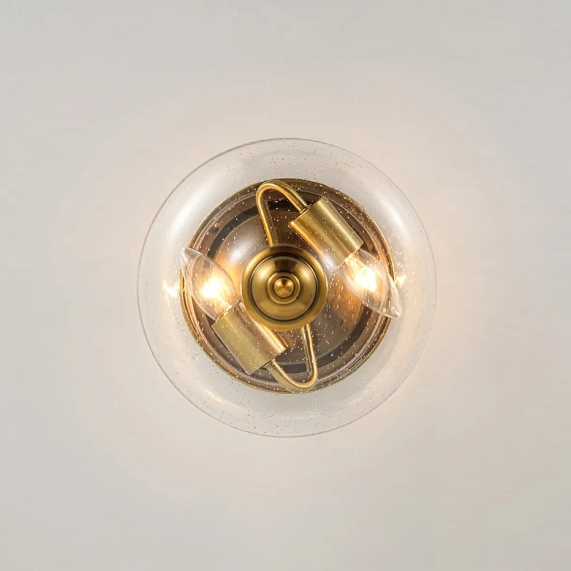 Vintage Round Clear Seeded Glass Flush Mount Ceiling Light