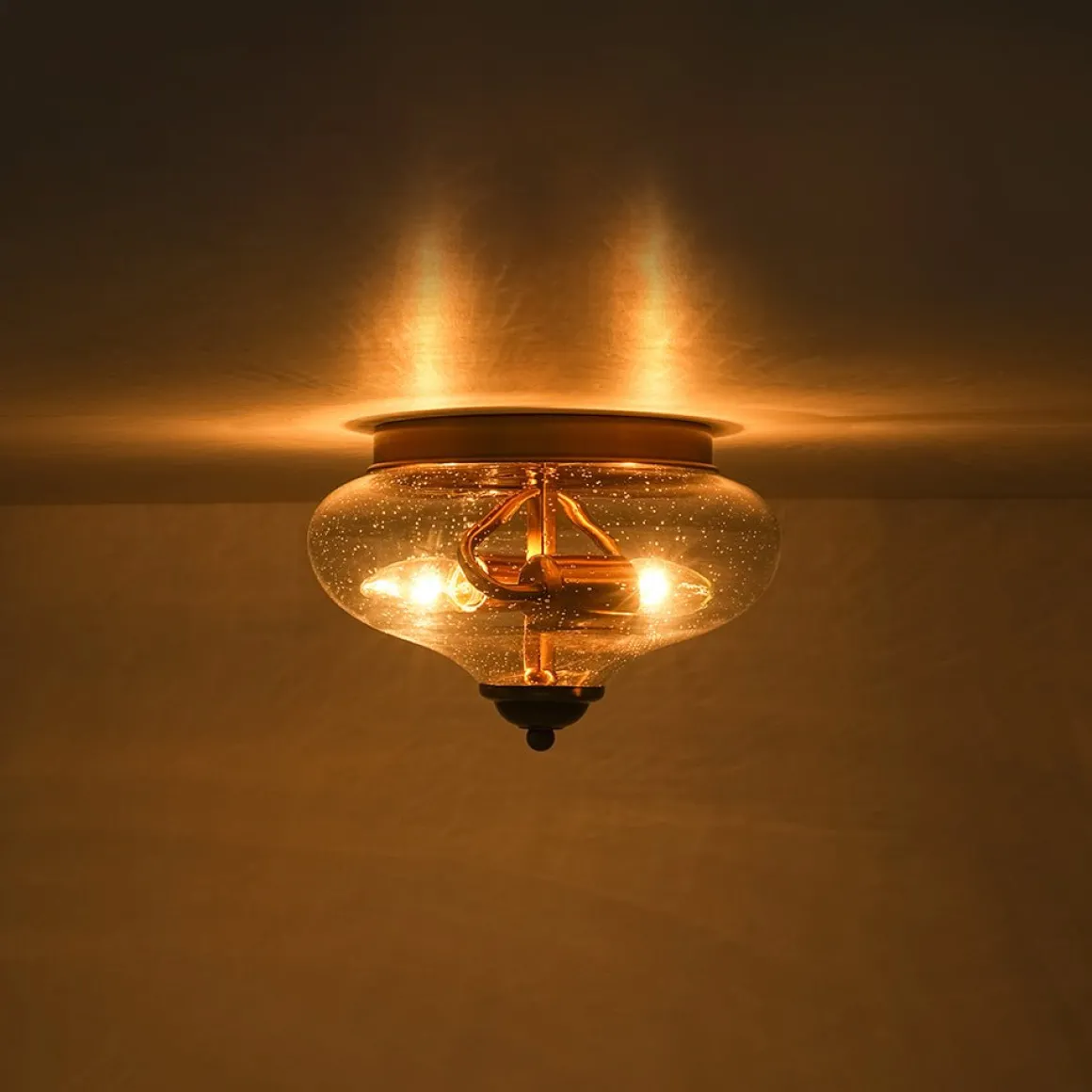 Vintage Round Clear Seeded Glass Flush Mount Ceiling Light