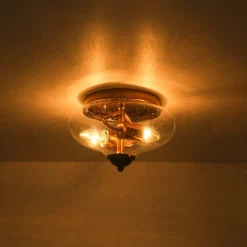 Vintage Round Clear Seeded Glass Flush Mount Ceiling Light
