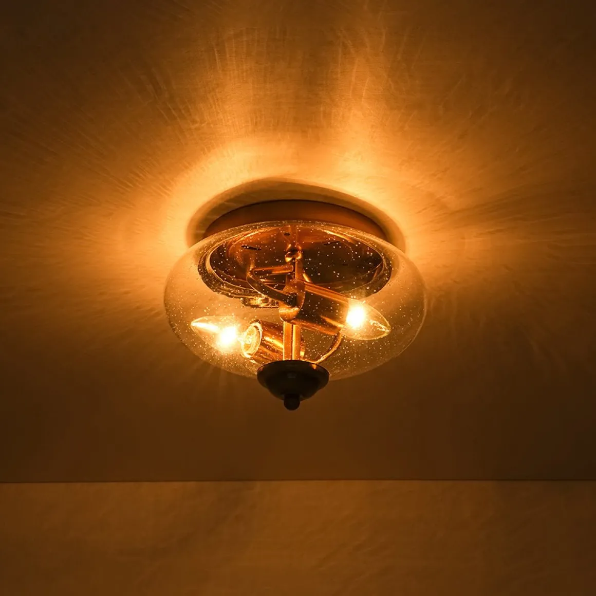 Vintage Round Clear Seeded Glass Flush Mount Ceiling Light