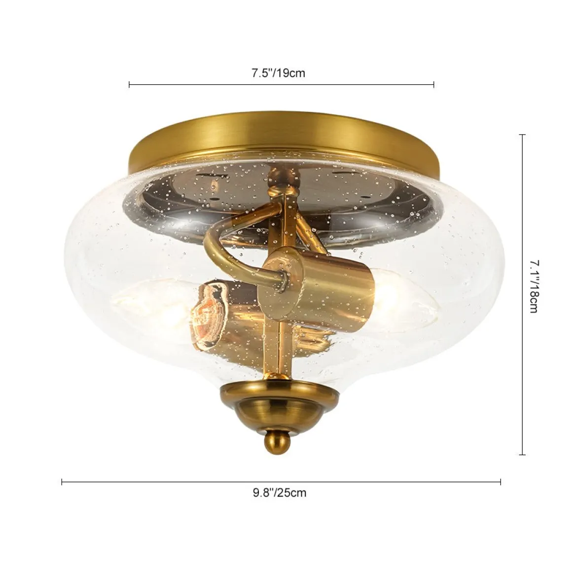 Vintage Round Clear Seeded Glass Flush Mount Ceiling Light