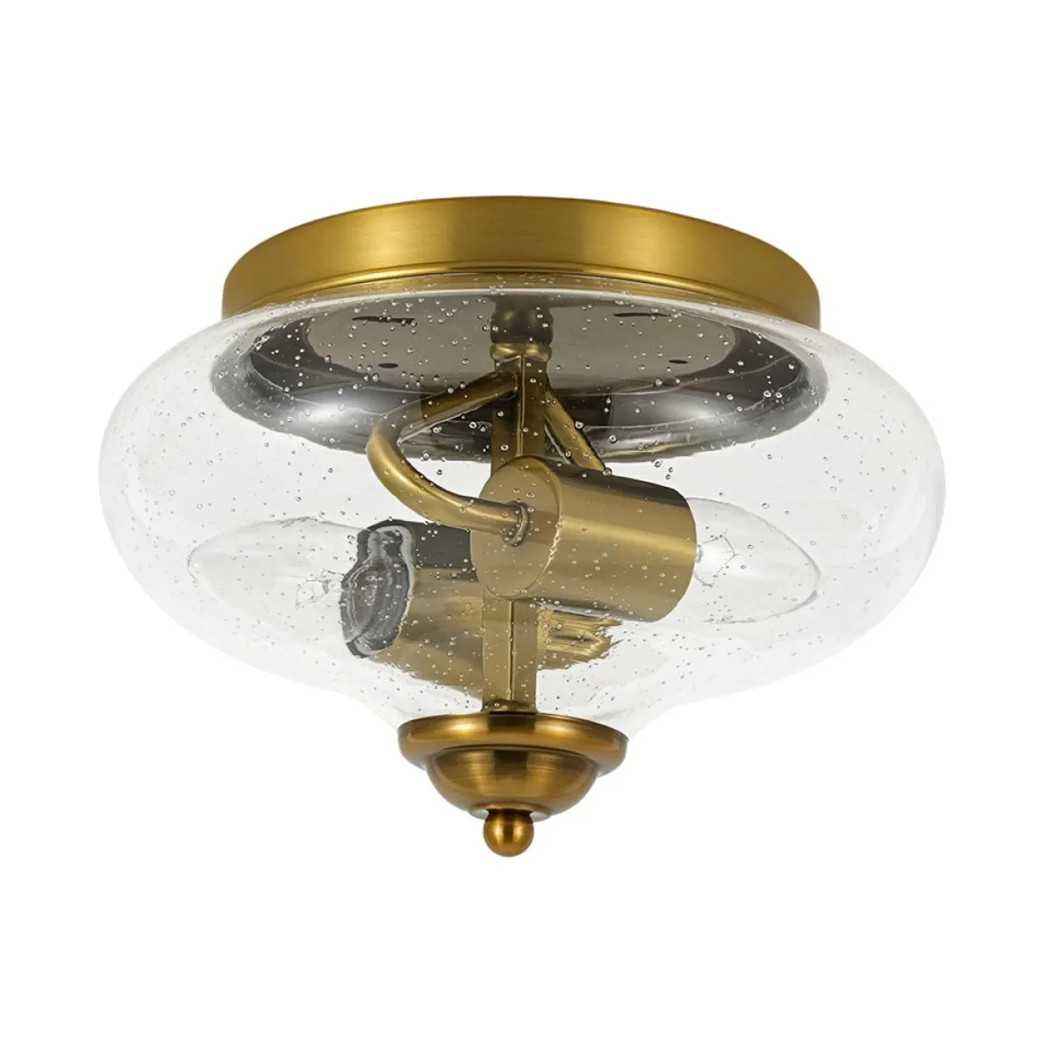 Vintage Round Clear Seeded Glass Flush Mount Ceiling Light