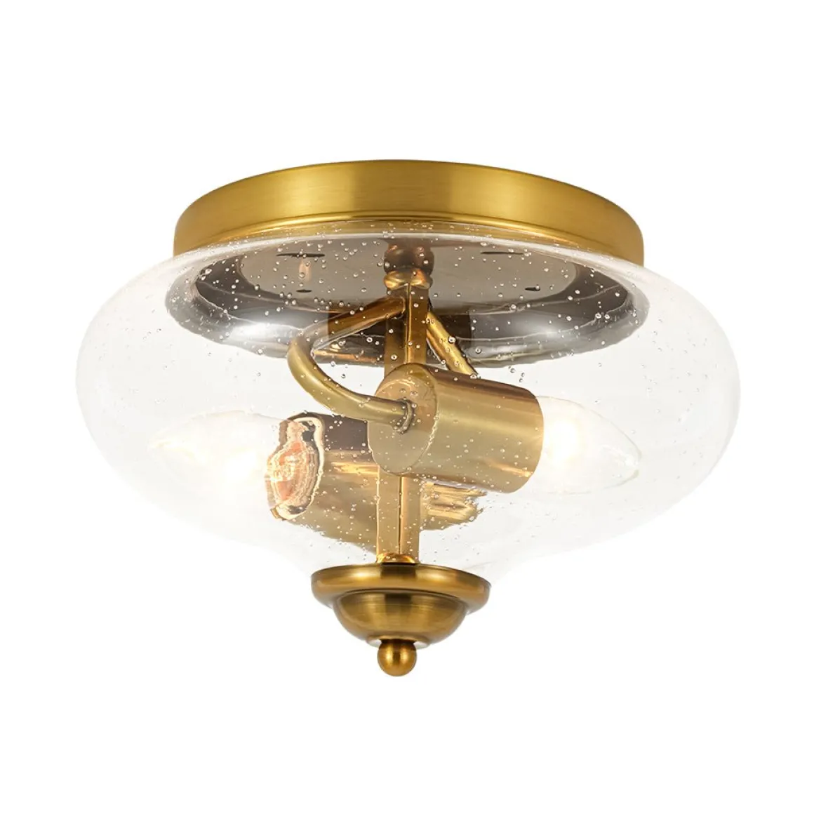 Vintage Round Clear Seeded Glass Flush Mount Ceiling Light