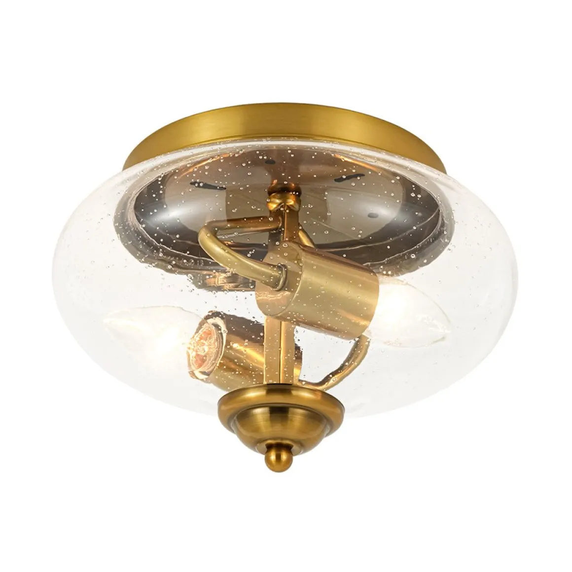 Vintage Round Clear Seeded Glass Flush Mount Ceiling Light