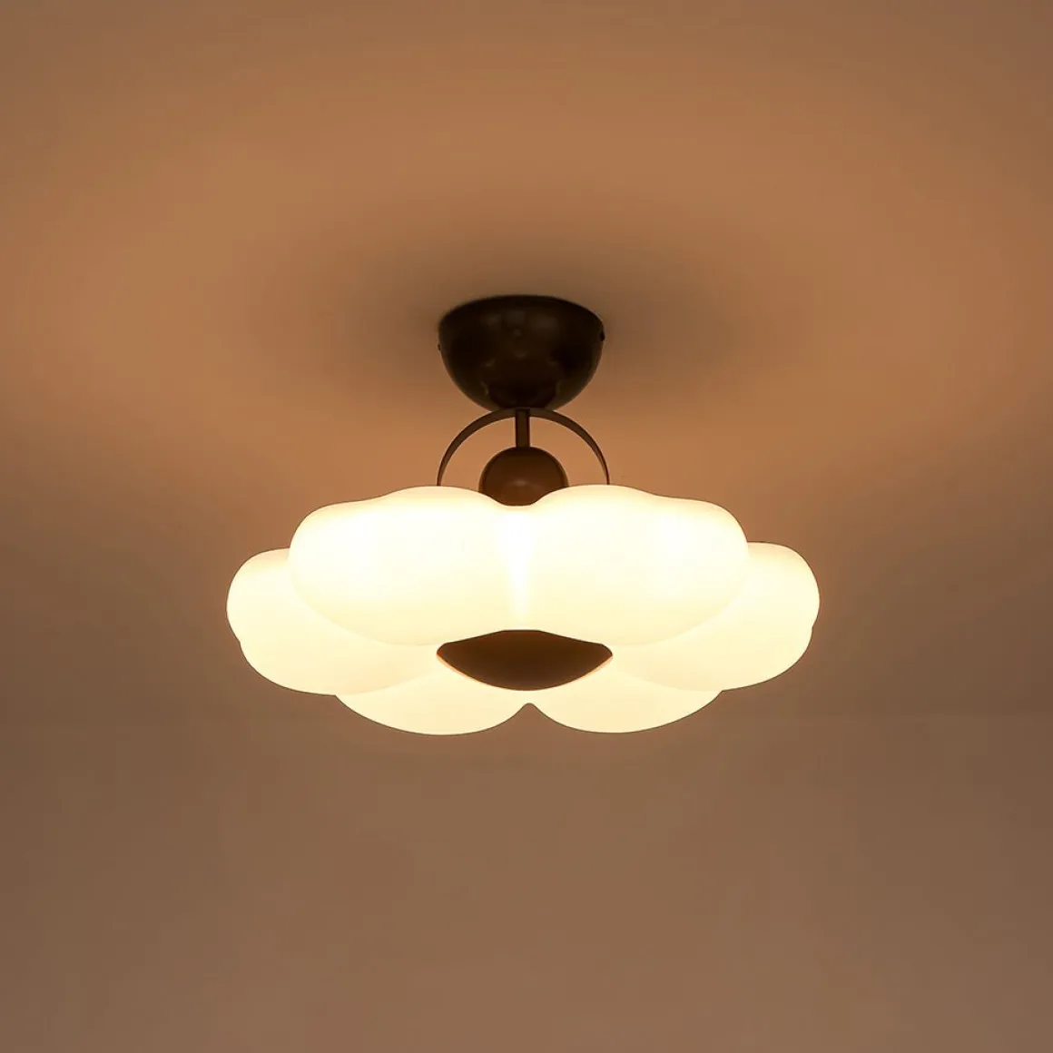 White Camellia Bloom Dimmable LED Semi Flush Mount Light