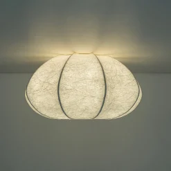 White Silk Scalloped Cage Flush Mount Ceiling Light