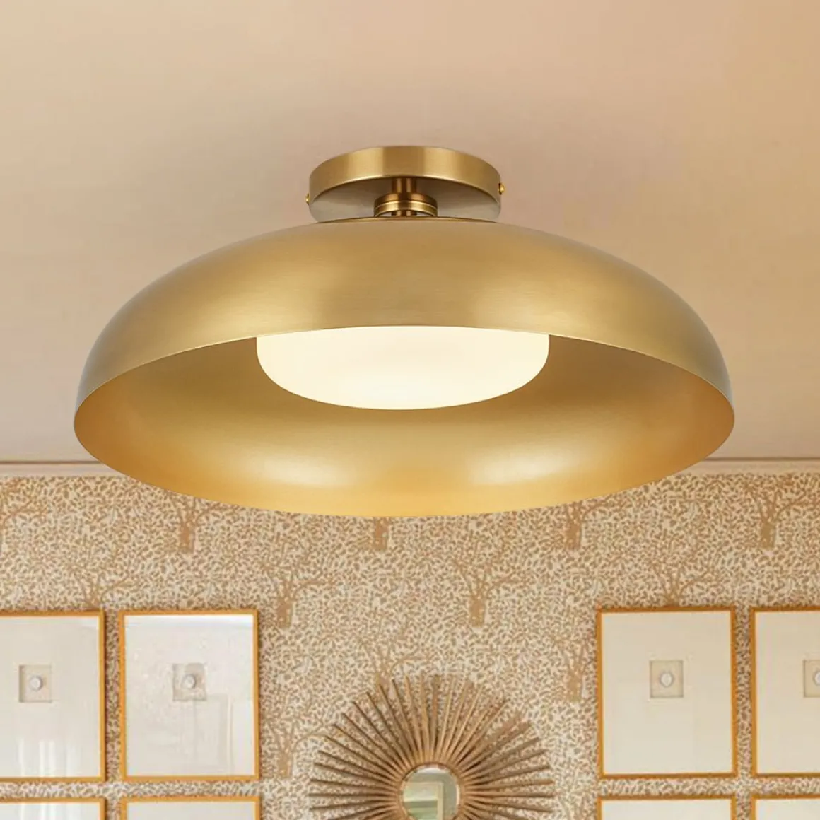 Wide Iron Dome Dimmable LED Semi Flush Ceiling Light