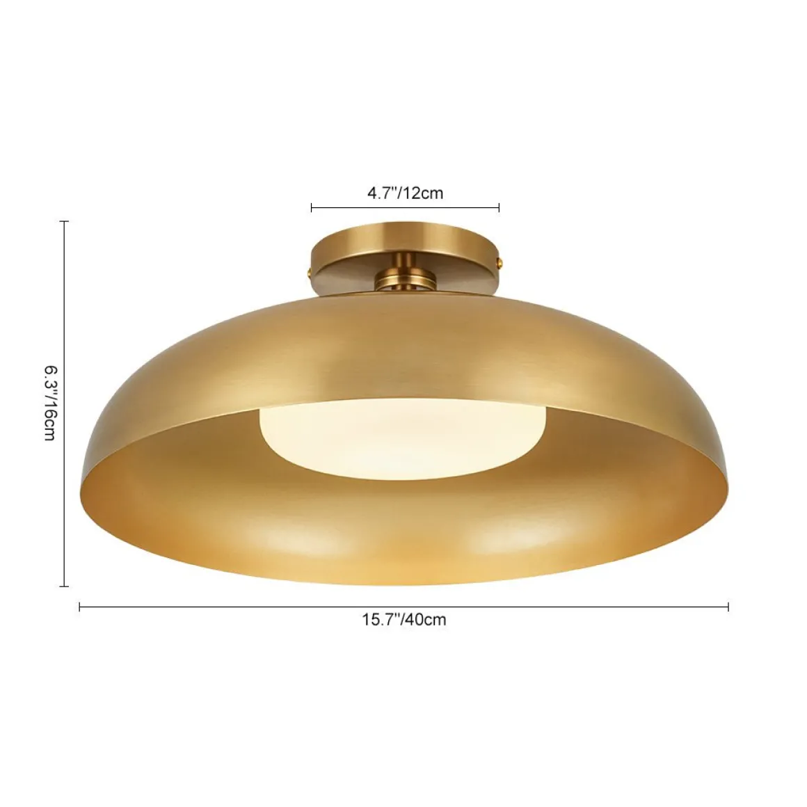 Wide Iron Dome Dimmable LED Semi Flush Ceiling Light